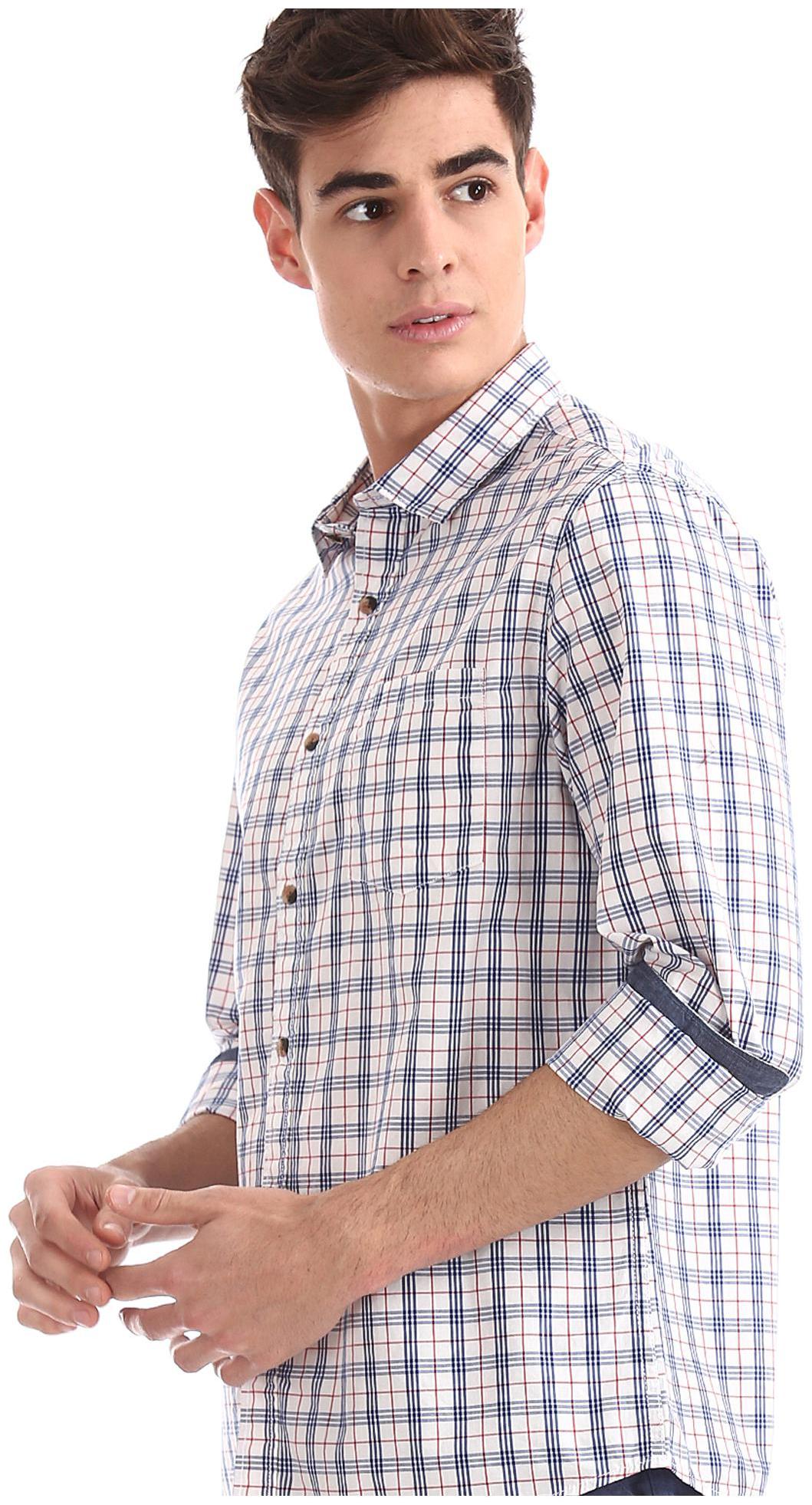 

RUGGERS Men White Checked Regular Fit Casual Shirt