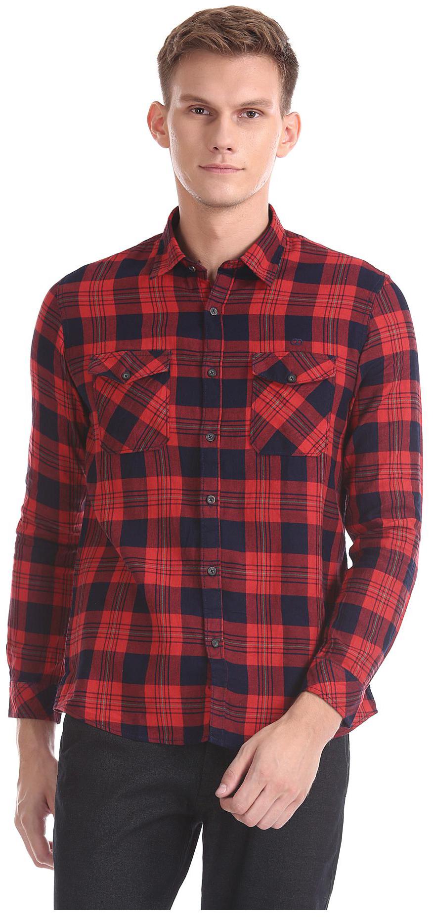 

RUGGERS Men Red Checked Regular Fit Casual Shirt