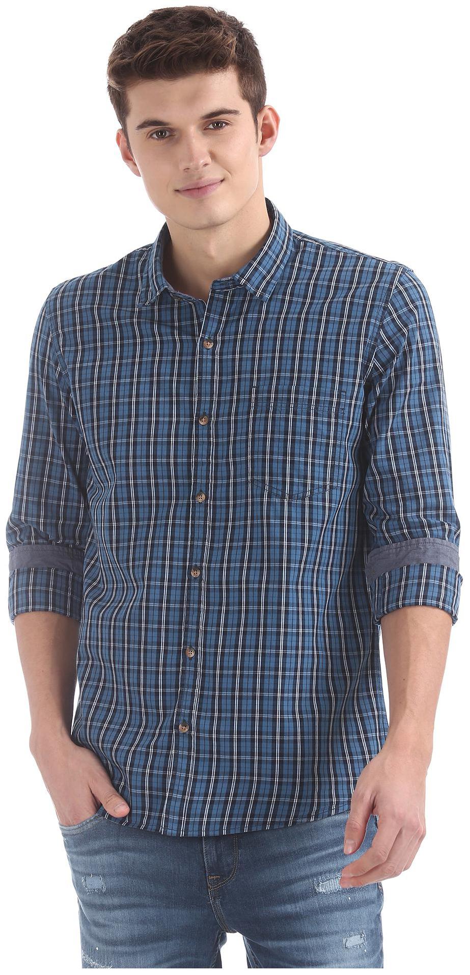 

RUGGERS Men Blue Checked Regular Fit Casual Shirt