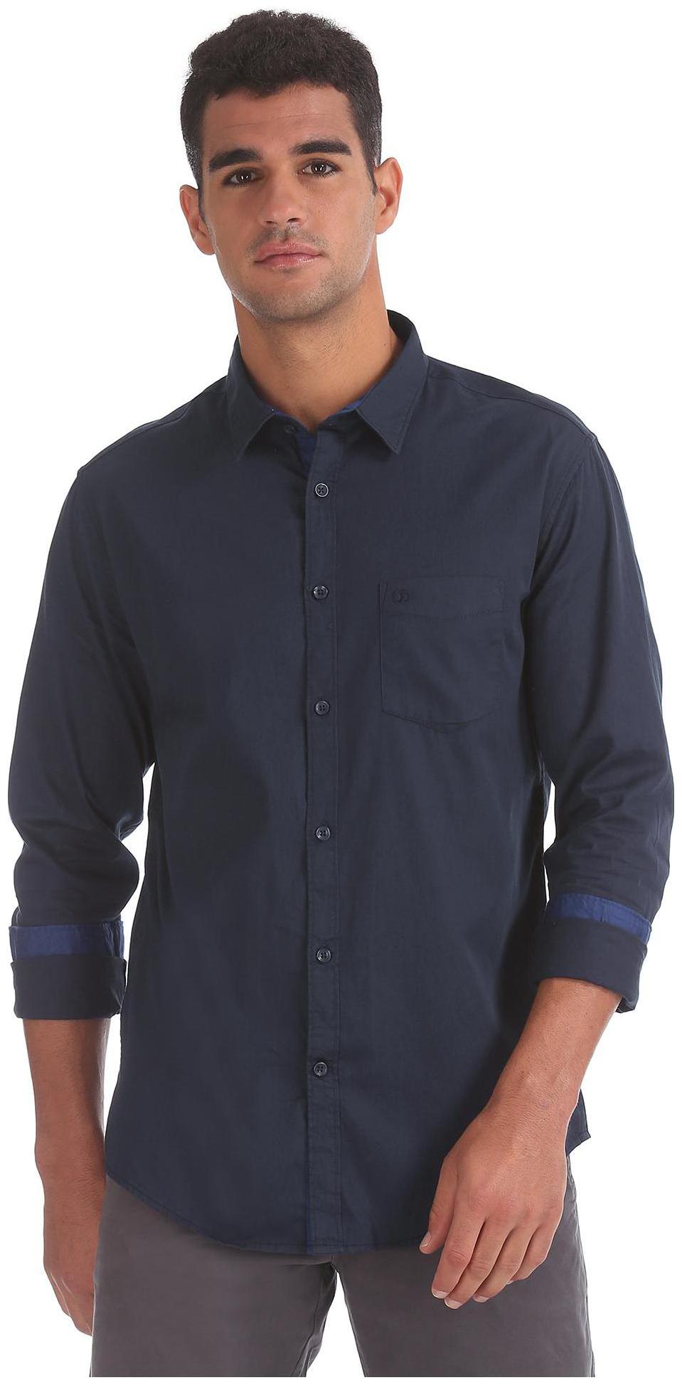 

RUGGERS Men Blue Solid Regular Fit Casual Shirt