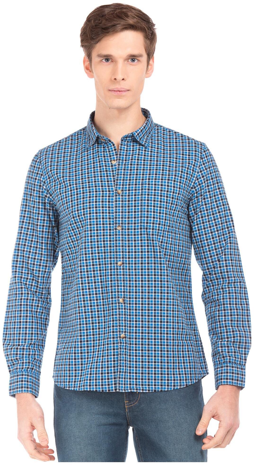 

RUGGERS Men Blue Checked Regular Fit Casual Shirt