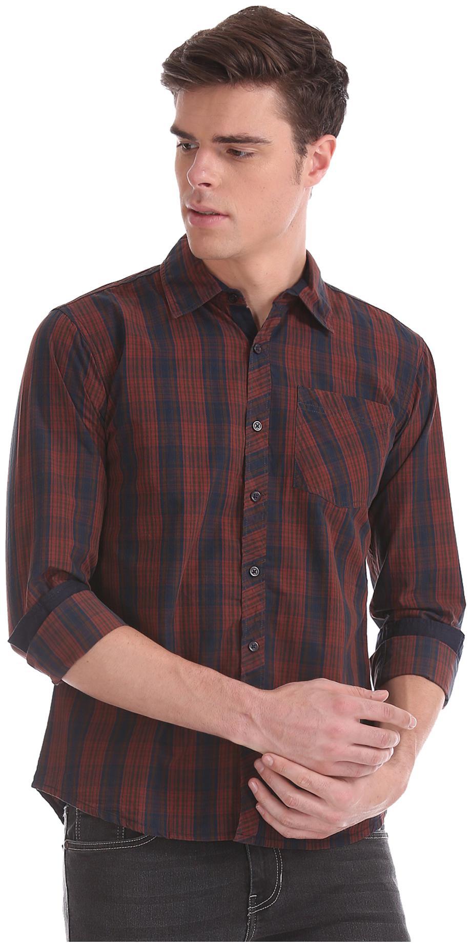 

RUGGERS Men Orange Checked Regular Fit Casual Shirt