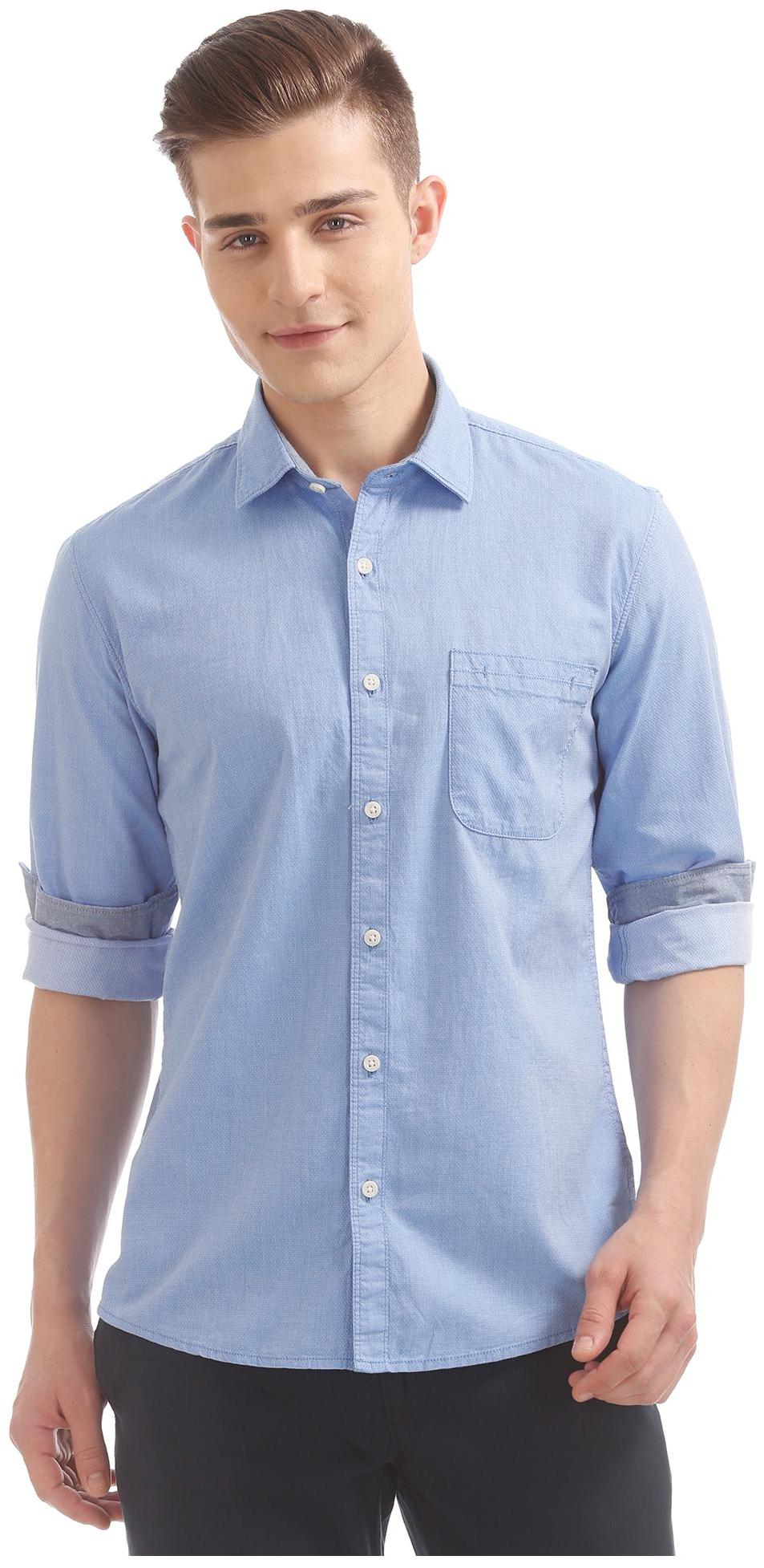 

RUGGERS Men Blue Solid Regular Fit Casual Shirt