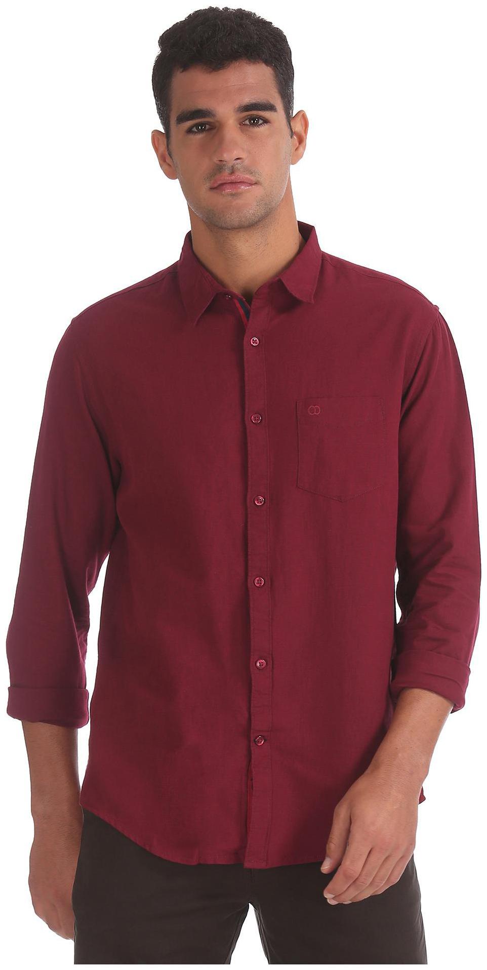 

RUGGERS Men Red Solid Slim Fit Casual Shirt