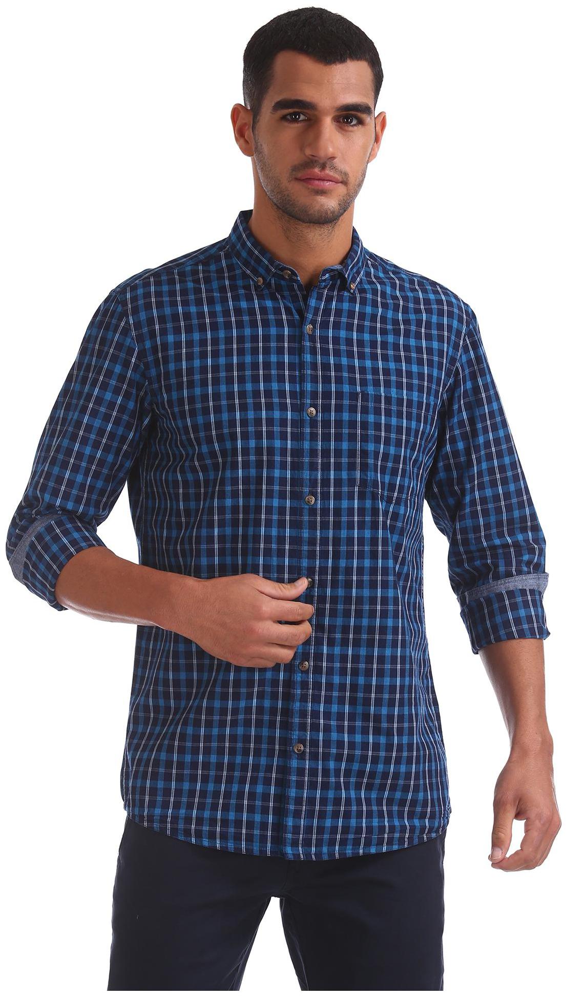 

RUGGERS Men Blue Checked Regular Fit Casual Shirt