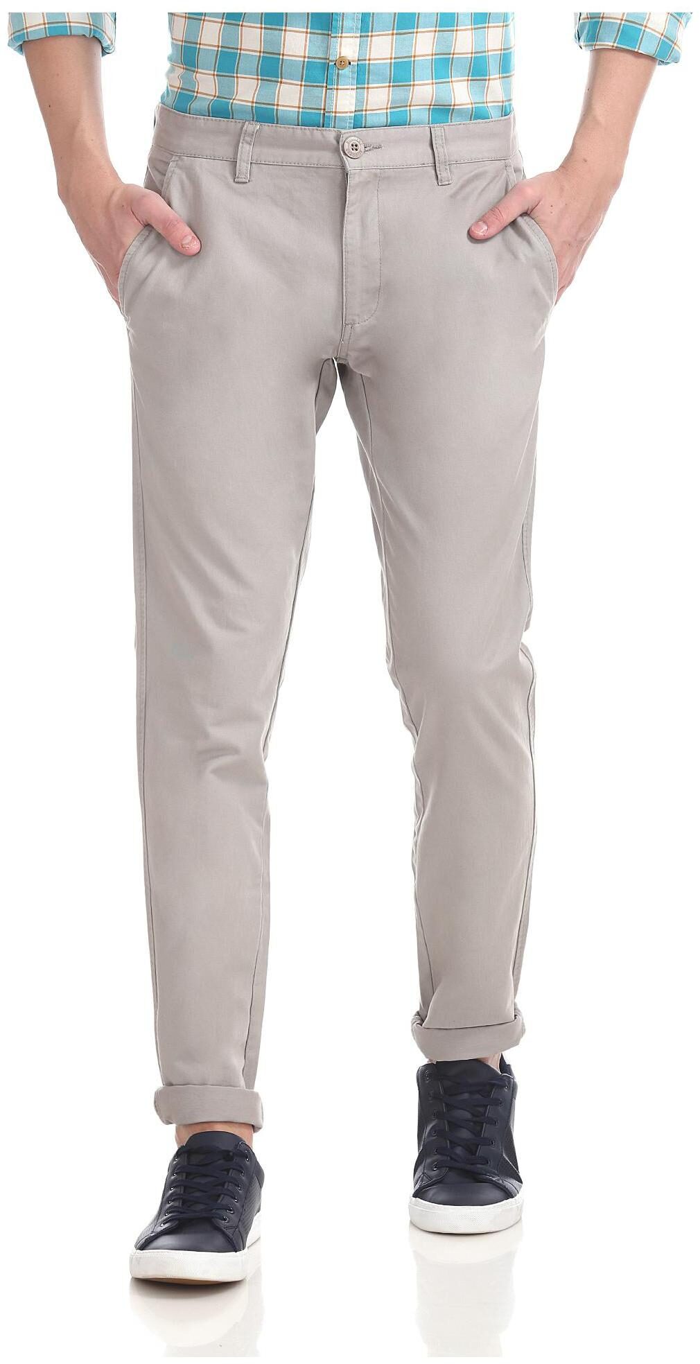 

RUGGERS Men Grey Solid Slim fit Regular trousers