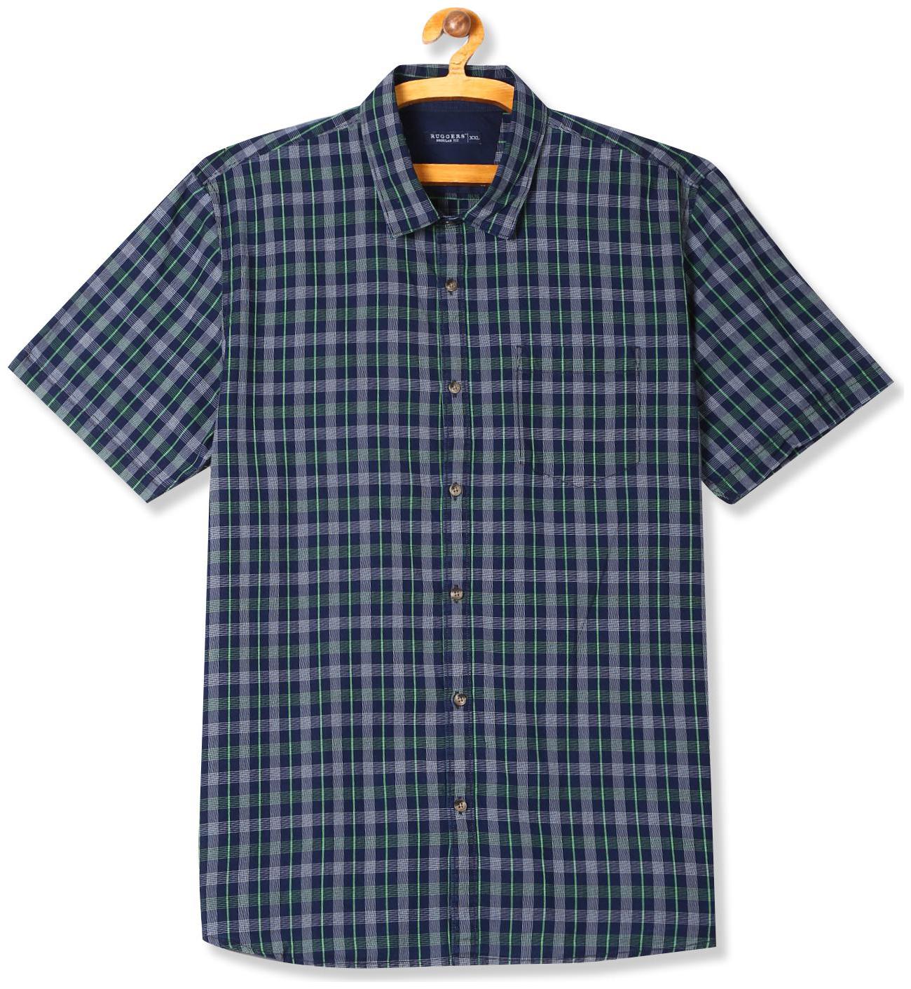 

RUGGERS Men Blue Checked Regular Fit Casual Shirt