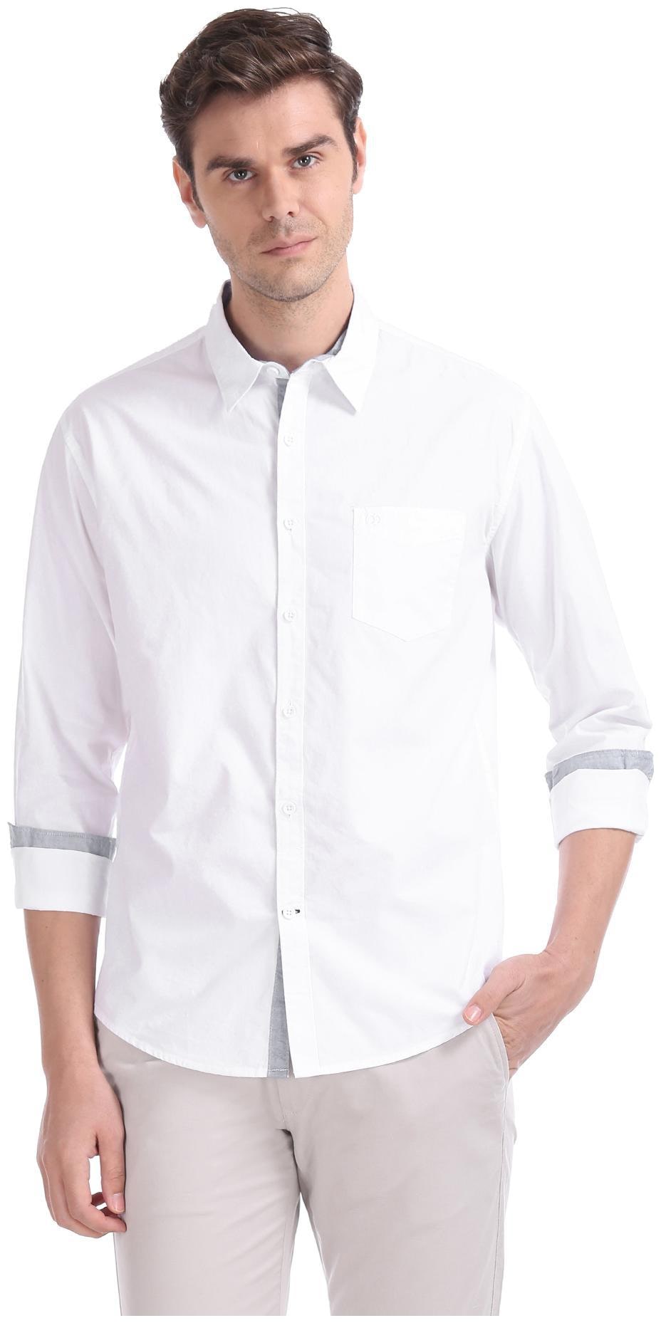 

RUGGERS Men White Solid Slim Fit Casual Shirt