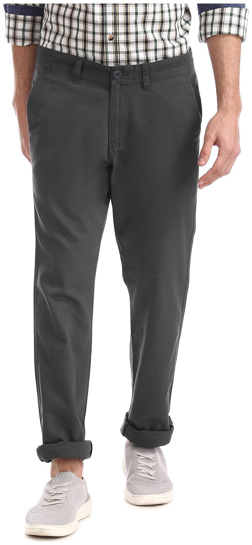 

RUGGERS Men Grey Solid Slim fit Regular trousers