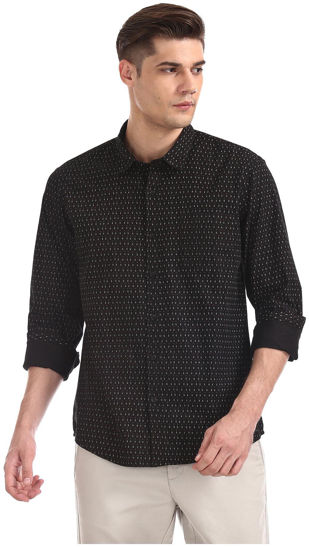 

RUGGERS Men Black Printed Regular Fit Casual Shirt