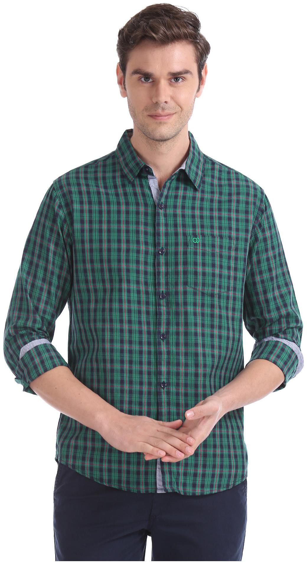 

RUGGERS Men Green Checked Slim Fit Casual Shirt