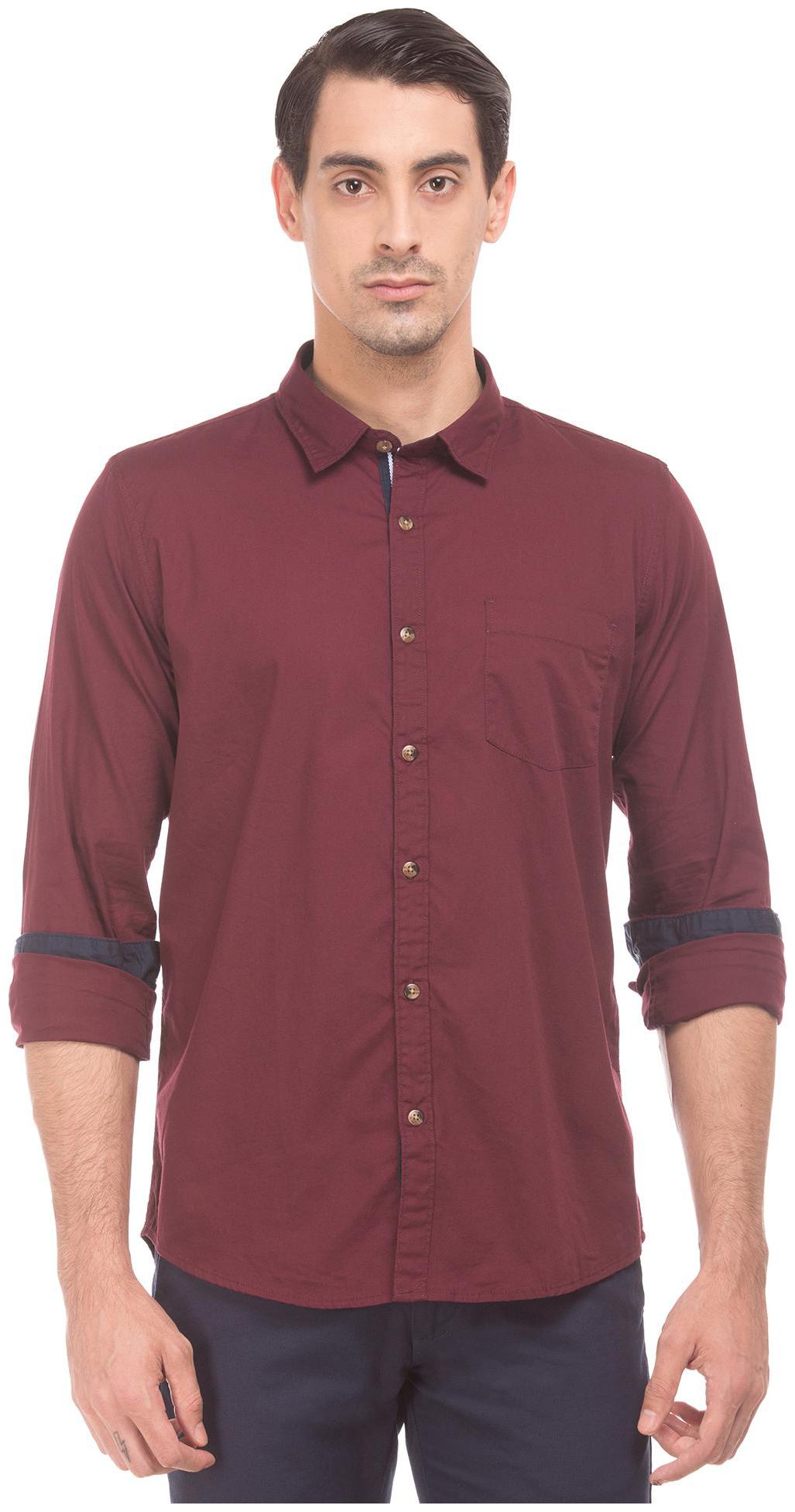 

RUGGERS Men Maroon Solid Regular Fit Casual Shirt