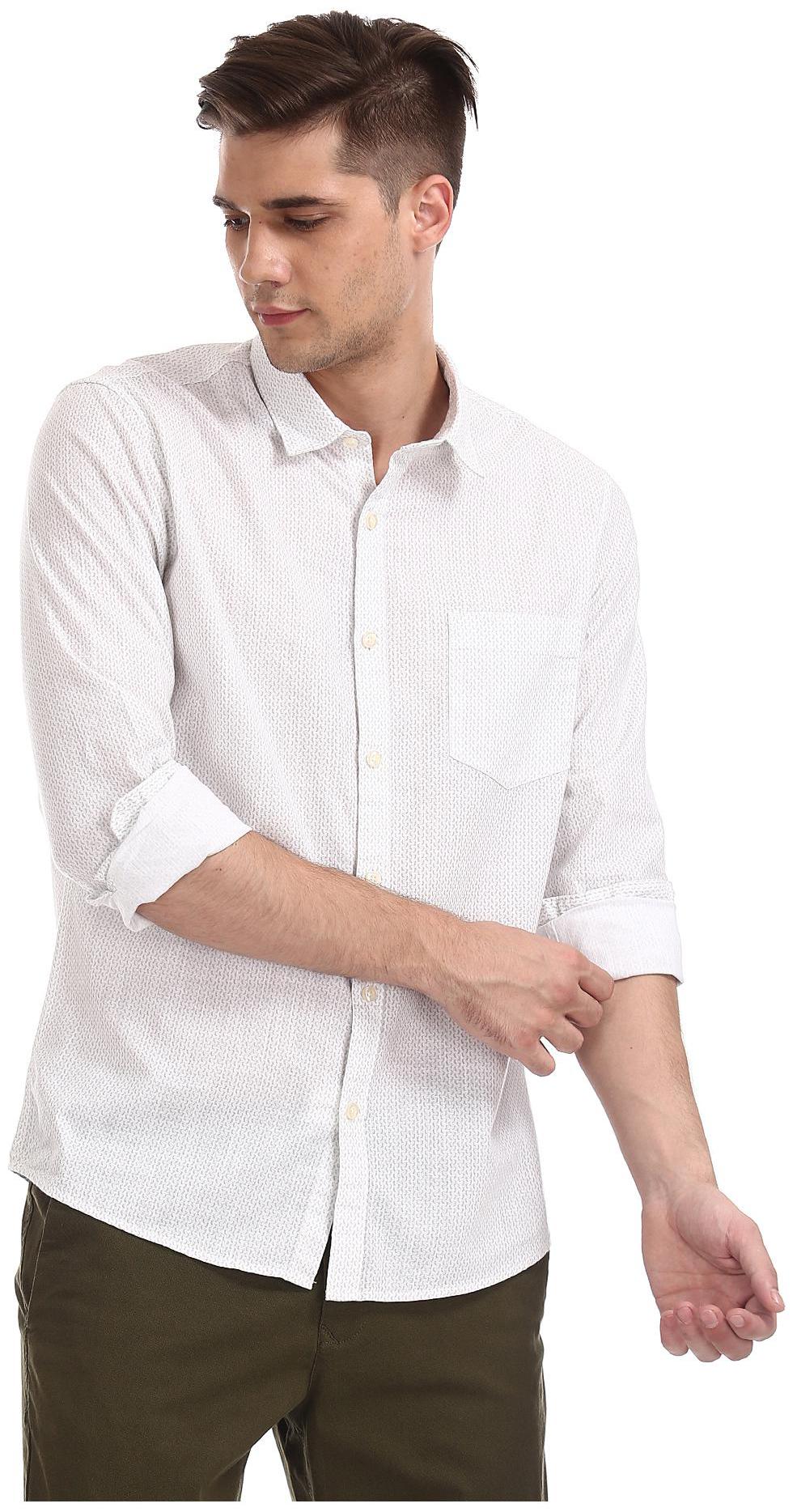 

RUGGERS Men White Printed Regular Fit Casual Shirt