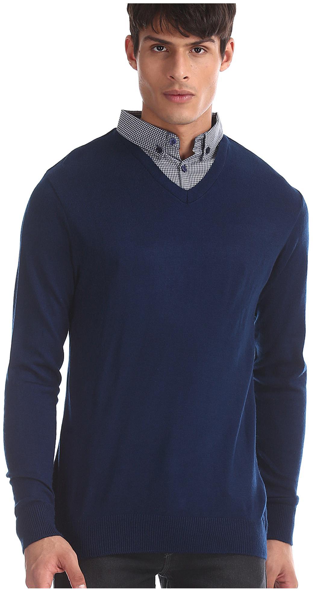 

RUGGERS Men Blue V neck Pullover