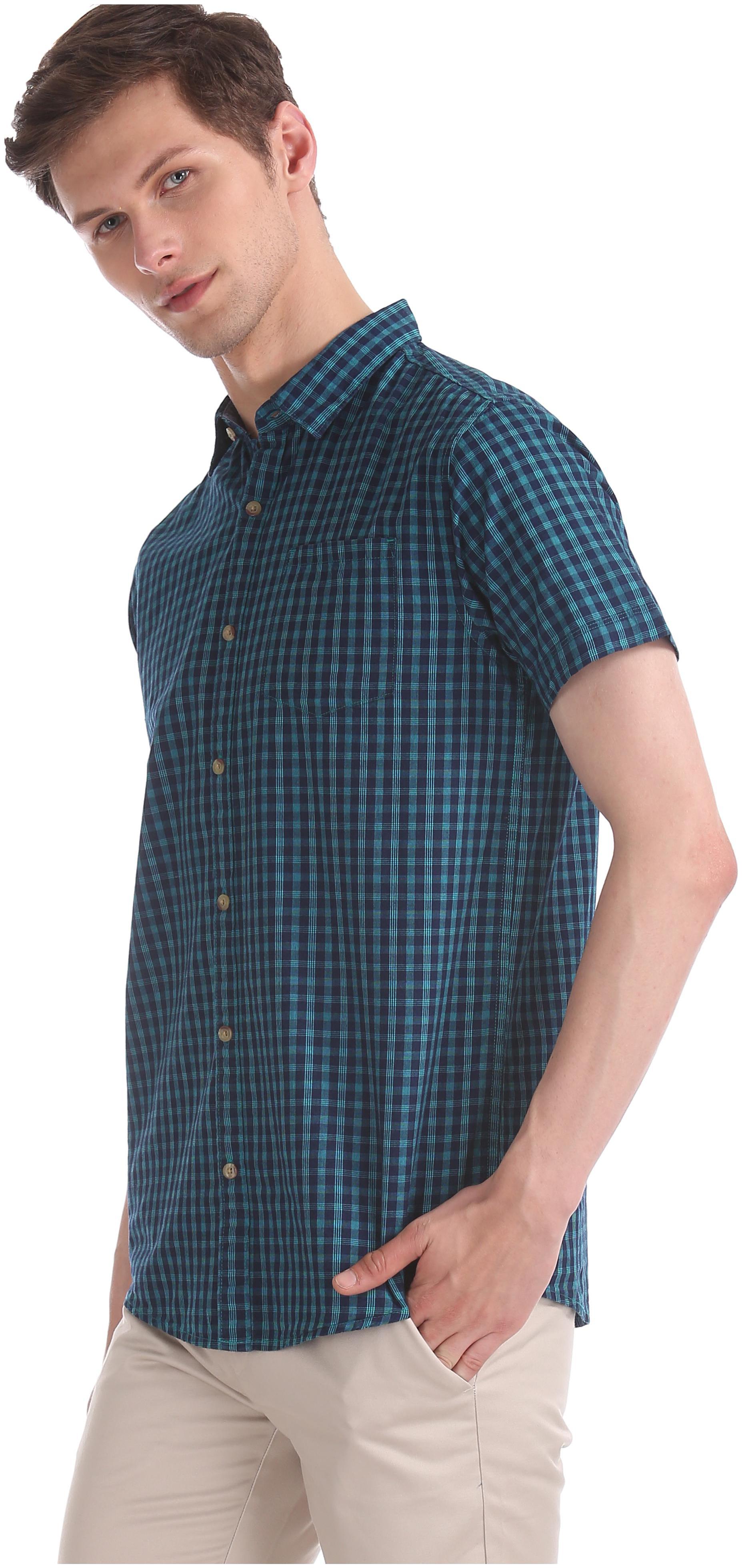 

RUGGERS Men Blue Checked Regular Fit Casual Shirt