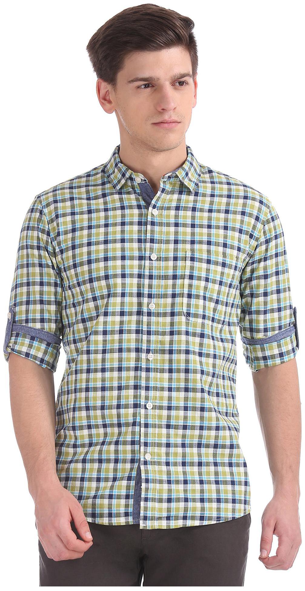 

RUGGERS Men Green Checked Regular Fit Casual Shirt