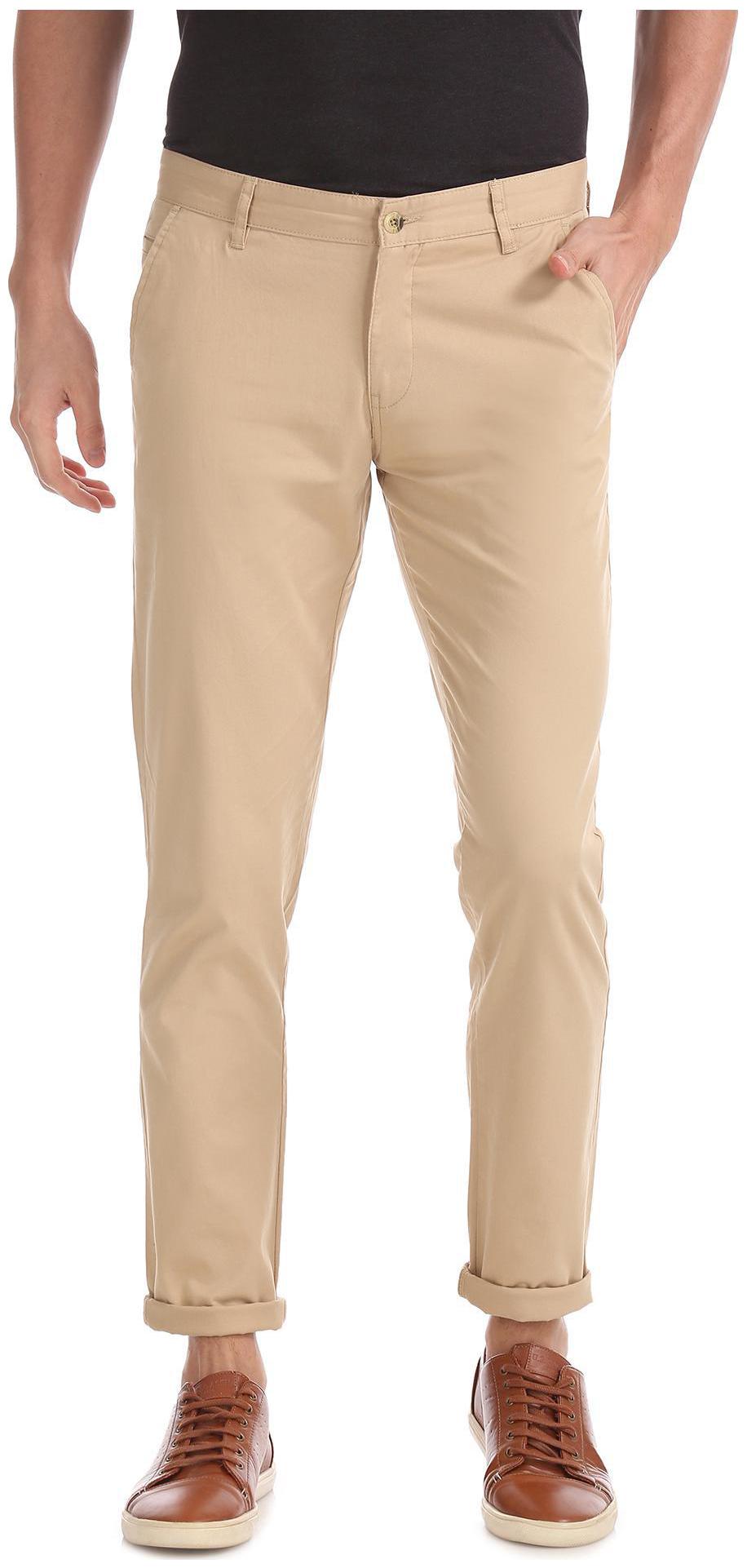 

RUGGERS Men Beige Solid Slim fit Chinos