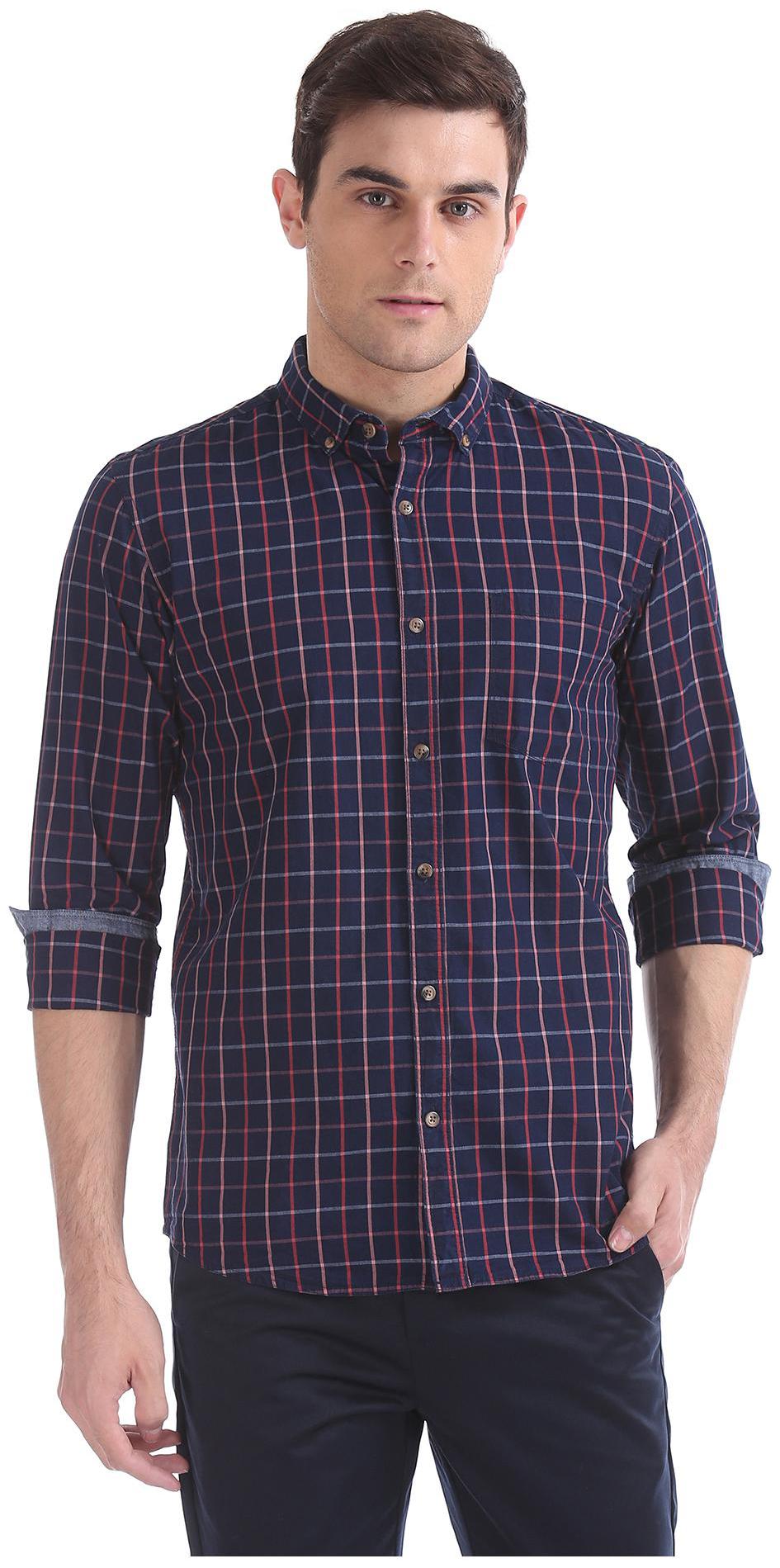 

RUGGERS Men Blue Checked Regular Fit Casual Shirt