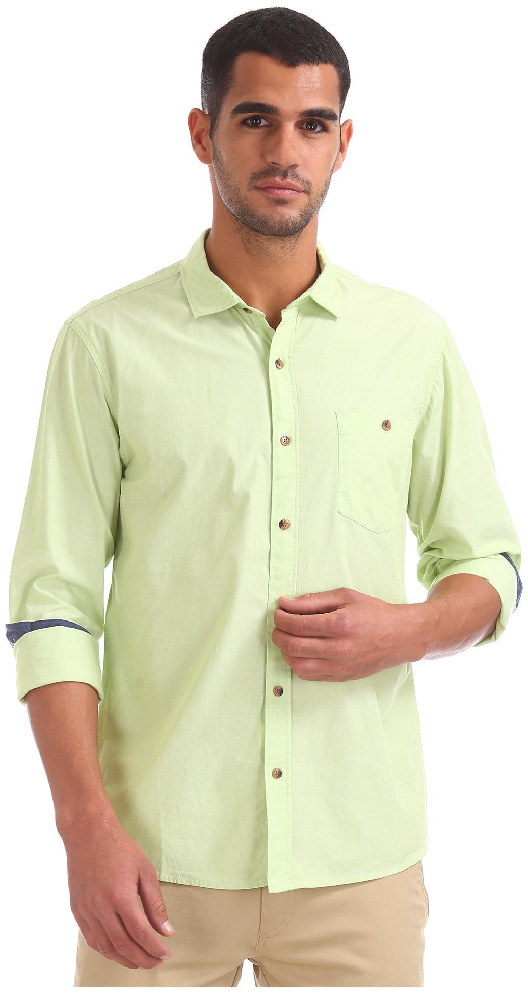 

RUGGERS Men Green Solid Regular Fit Casual Shirt