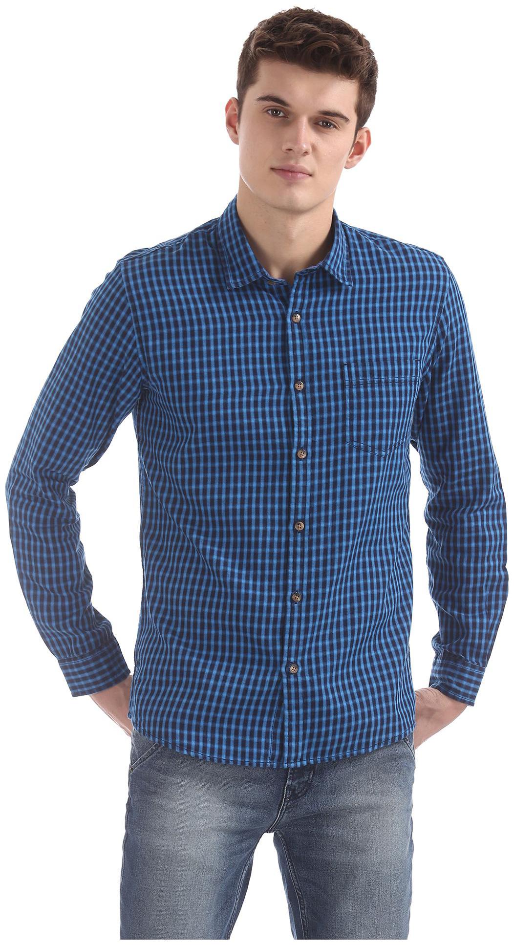 

RUGGERS Men Blue Checked Regular Fit Casual Shirt