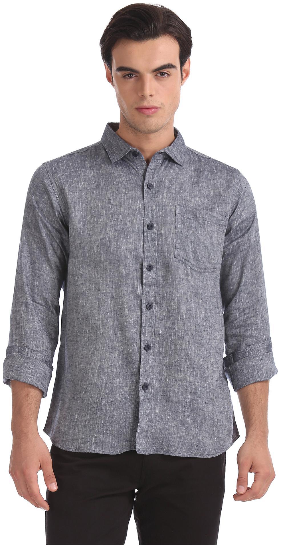 

RUGGERS Men Grey Pinstrips Slim Fit Casual Shirt