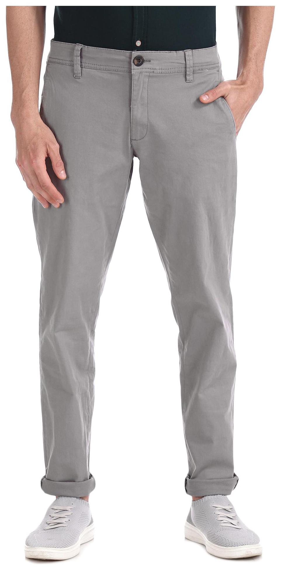 

RUGGERS Men Grey Solid Slim fit Regular trousers