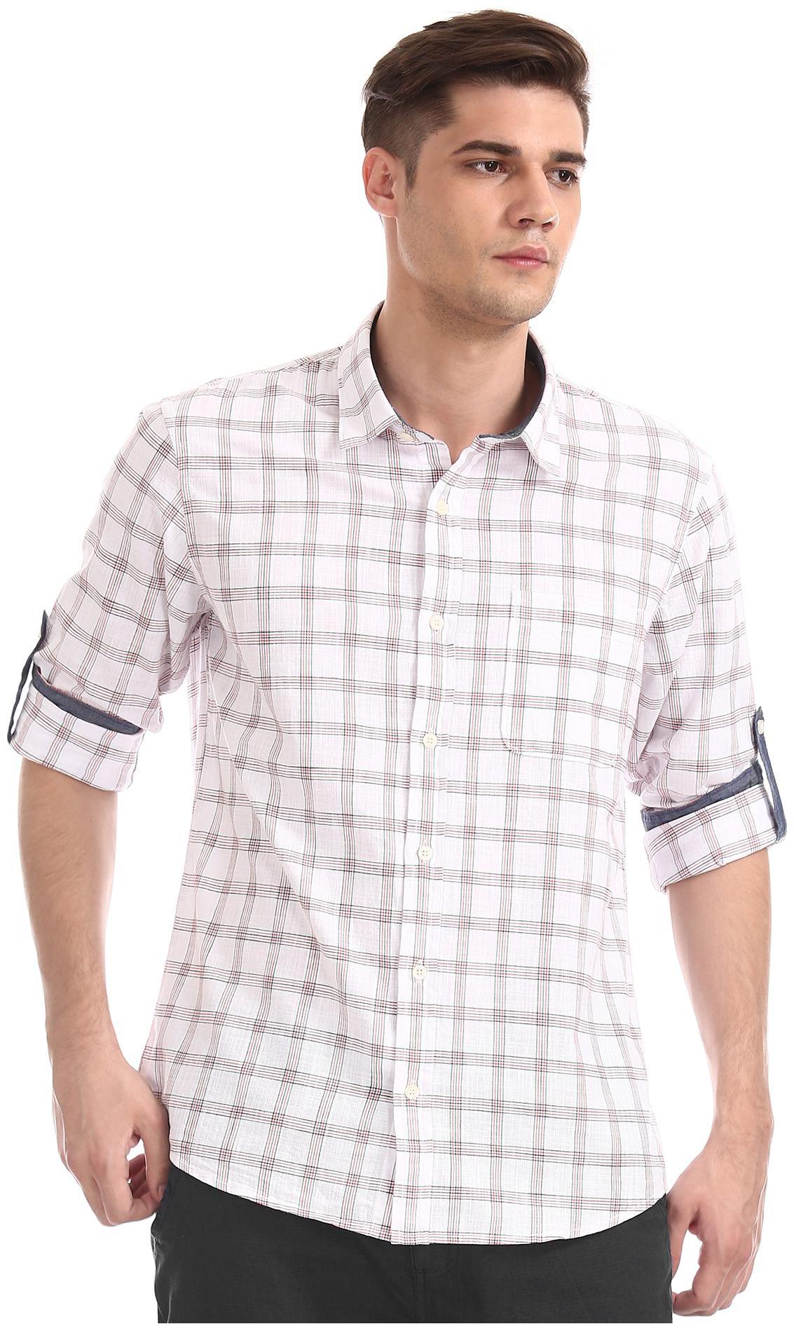 

RUGGERS Men White Checked Regular Fit Casual Shirt