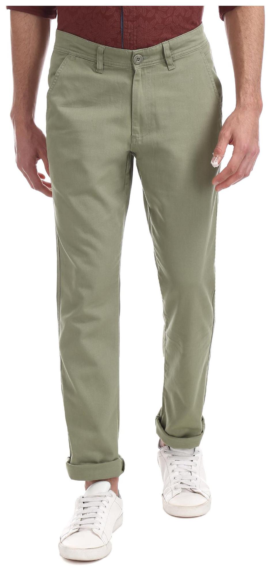 

RUGGERS Men Green Solid Slim fit Regular trousers
