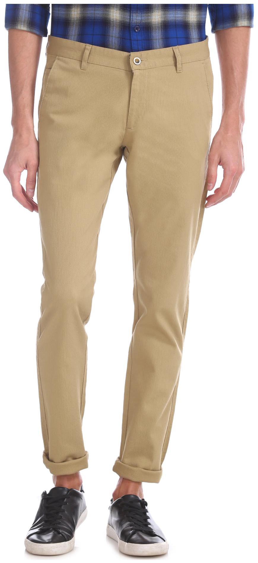 

RUGGERS Men Beige Textured Slim fit Regular trousers