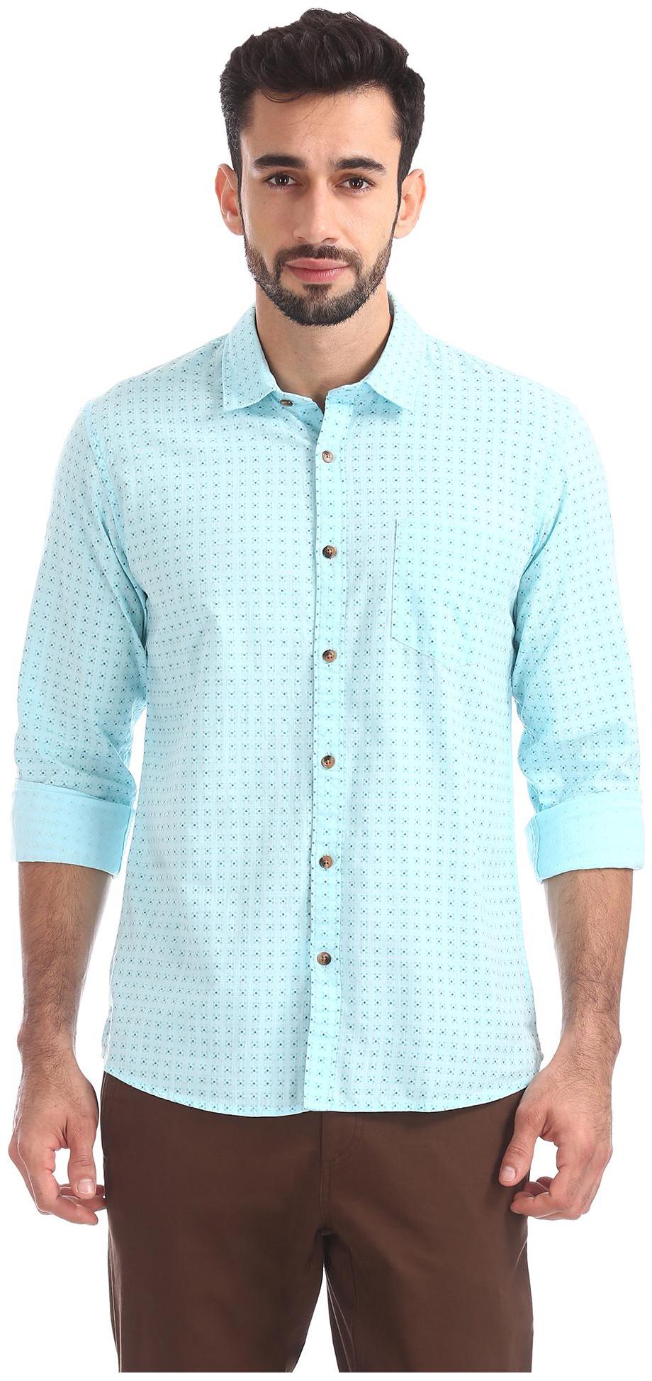 

RUGGERS Men Blue Printed Regular Fit Casual Shirt
