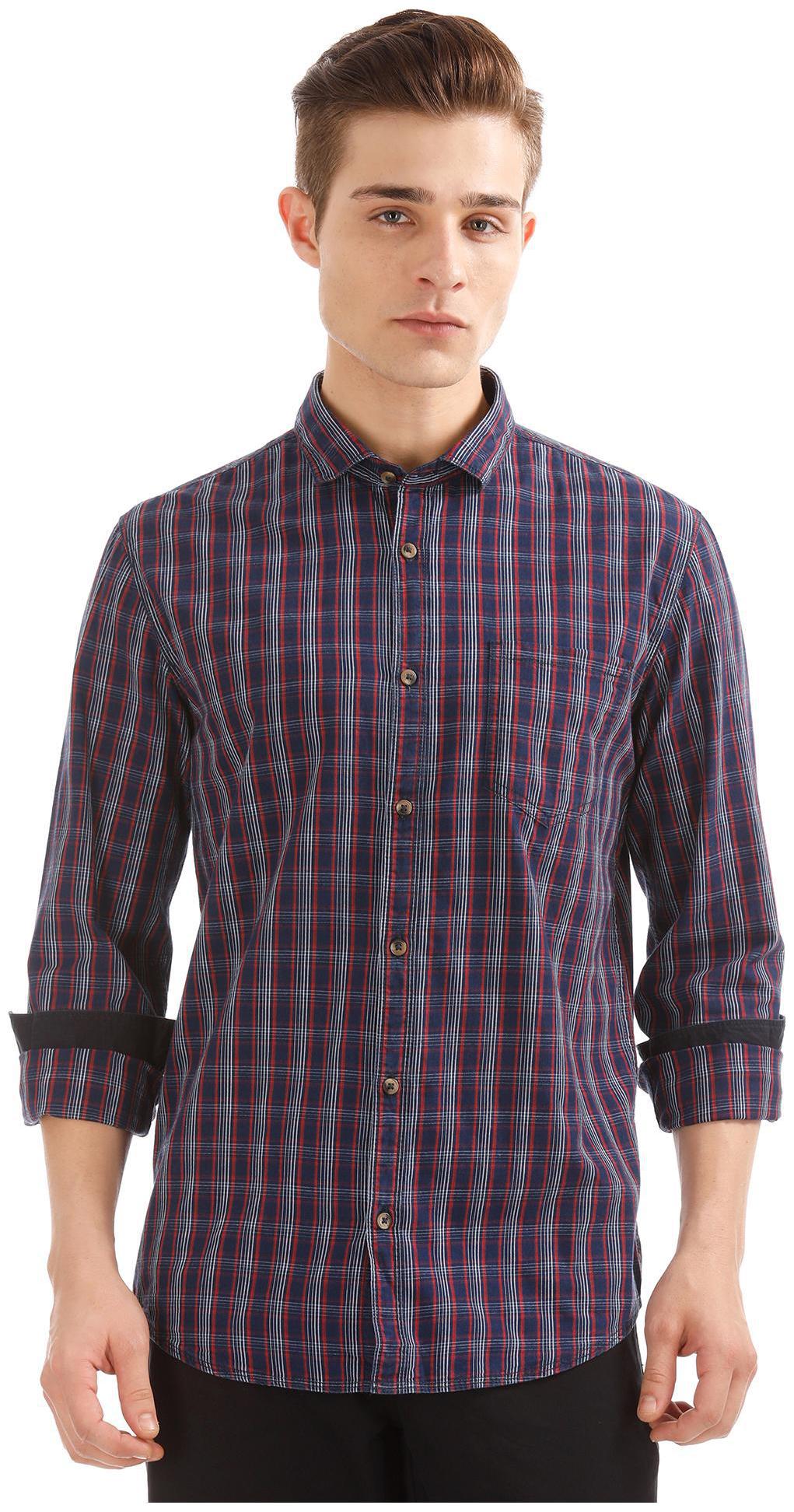 

RUGGERS Men Blue Checked Regular Fit Casual Shirt