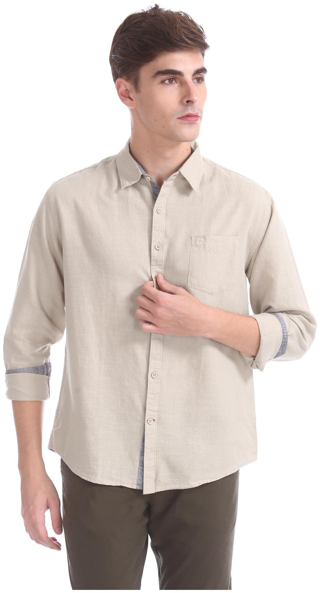 

RUGGERS Men Beige Solid Slim Fit Casual Shirt