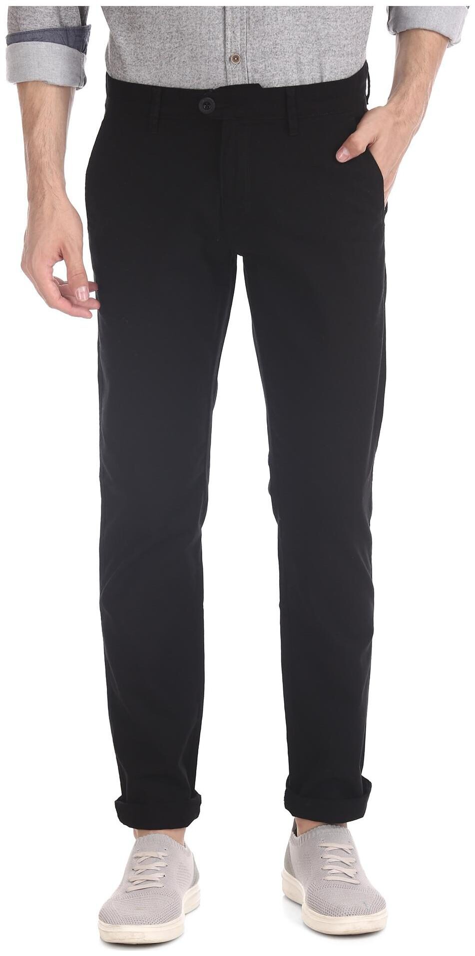 

RUGGERS Men Black Solid Slim fit Regular trousers