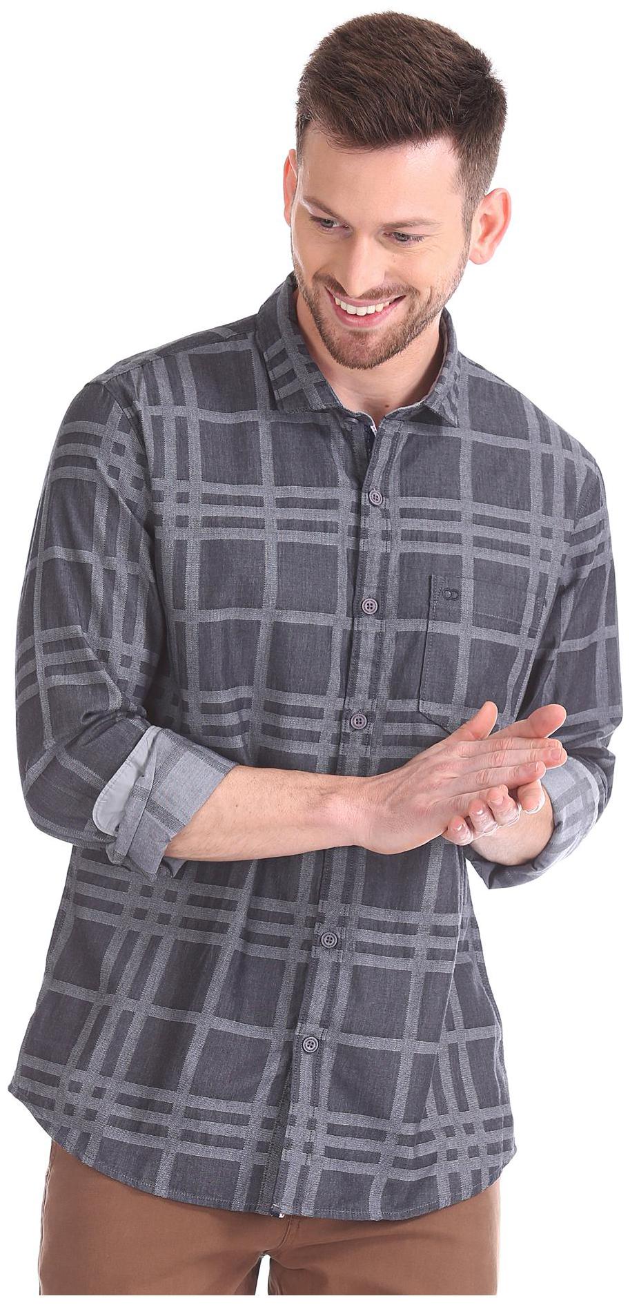 

RUGGERS Men Grey Checked Regular Fit Casual Shirt
