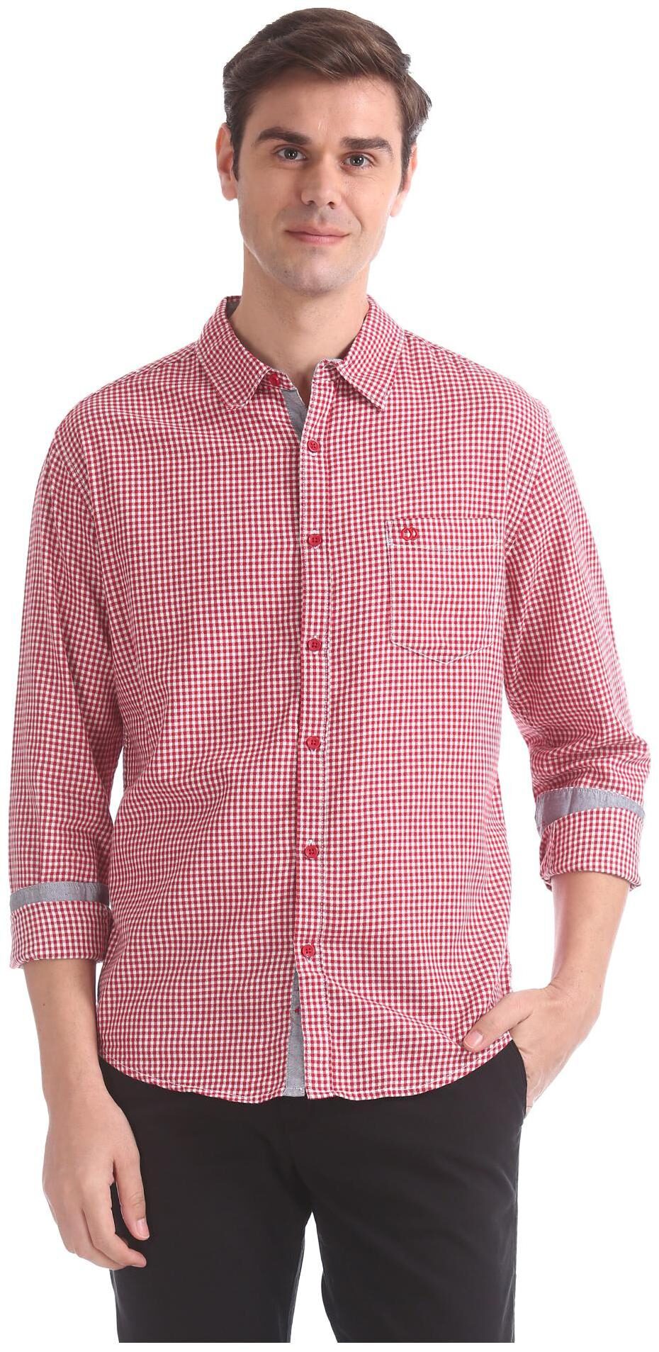 

RUGGERS Men Red Checked Slim Fit Casual Shirt