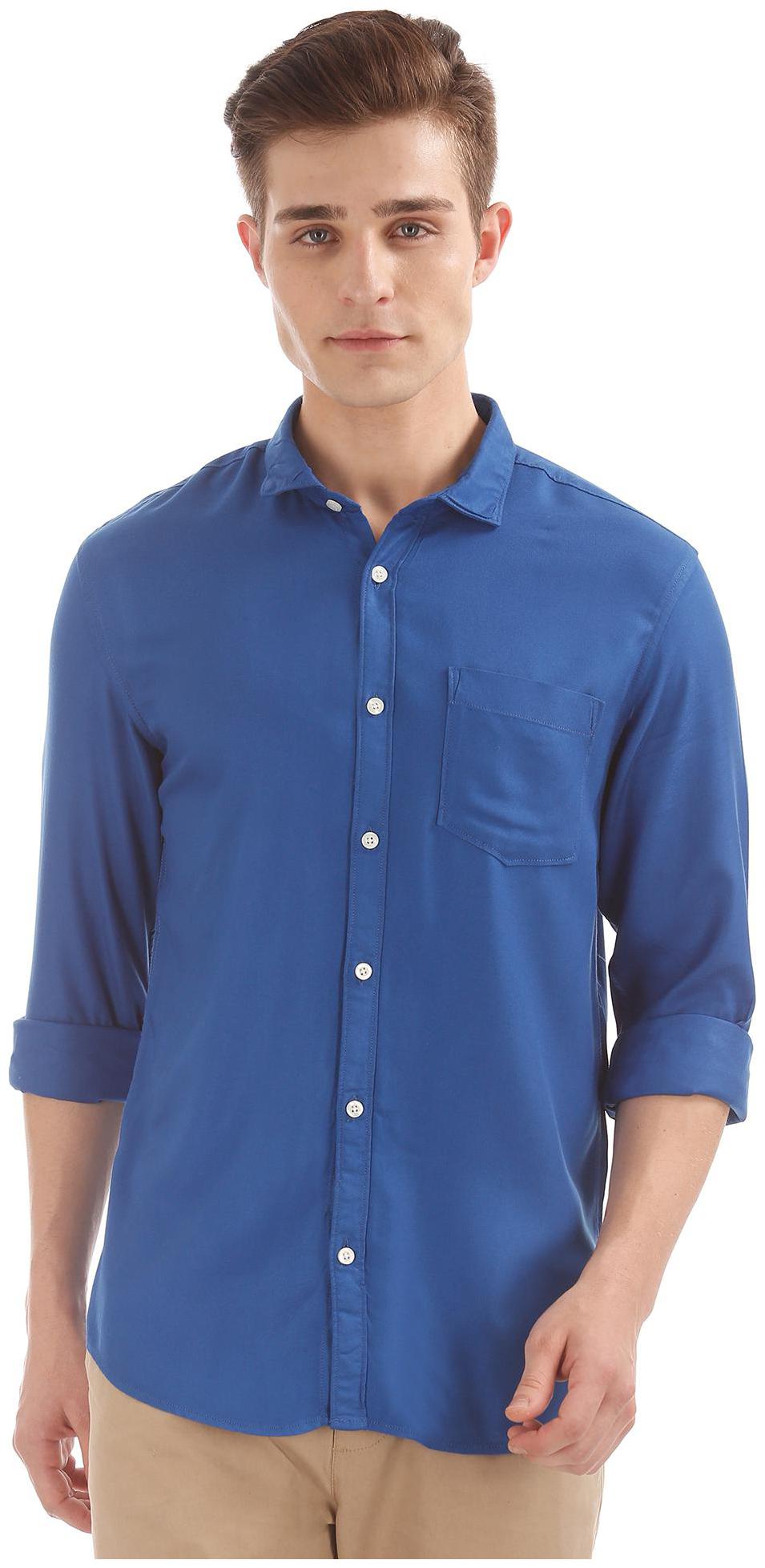 

RUGGERS Men Blue Solid Regular Fit Casual Shirt