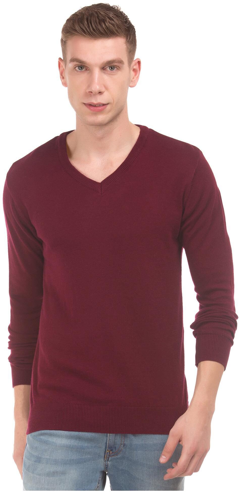 

RUGGERS Men Red V neck Pullover