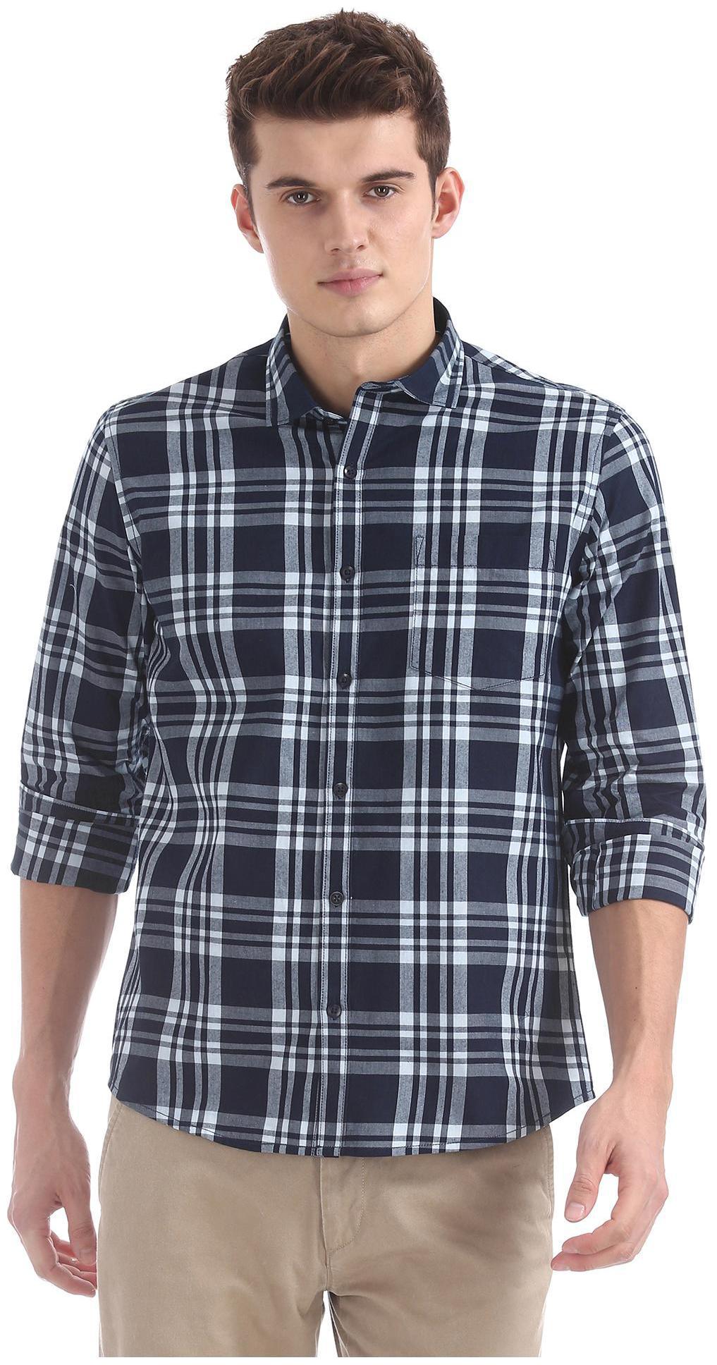 

RUGGERS Men Blue Checked Regular Fit Casual Shirt