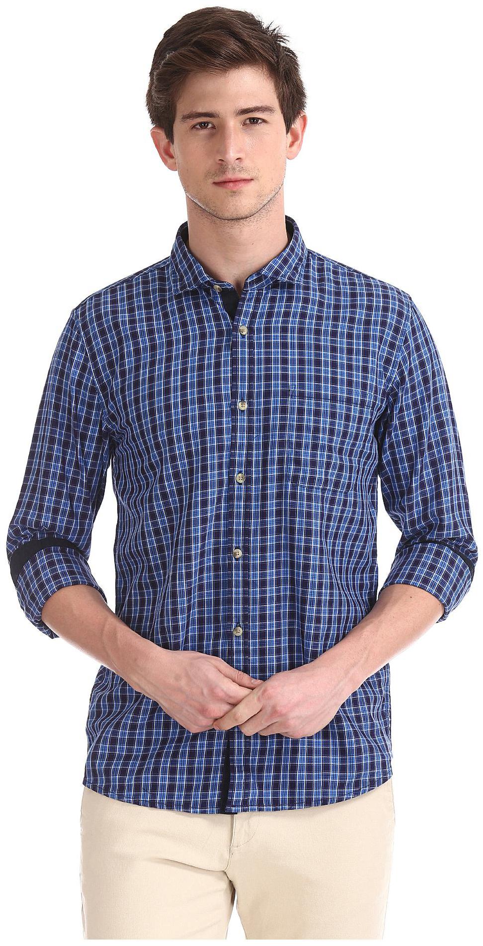 

RUGGERS Men Blue Checked Regular Fit Casual Shirt