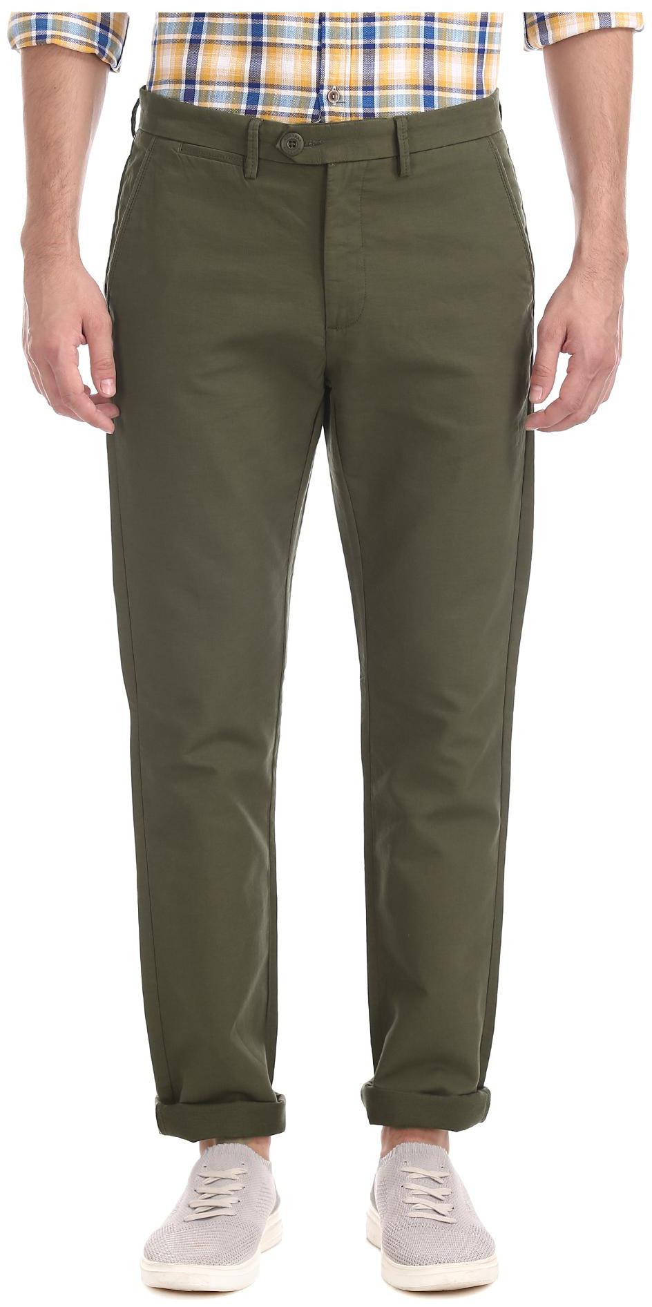 

RUGGERS Men Green Solid Slim fit Regular trousers