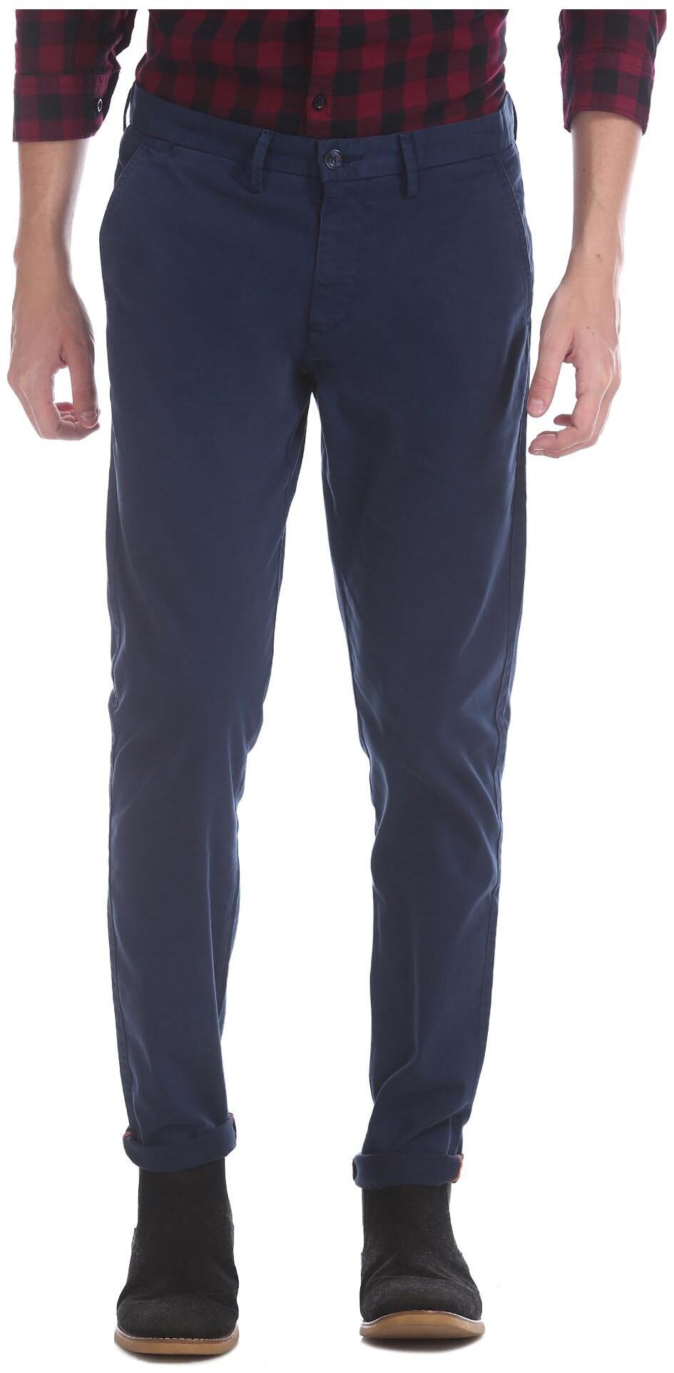 

RUGGERS Men Blue Solid Slim fit Chinos