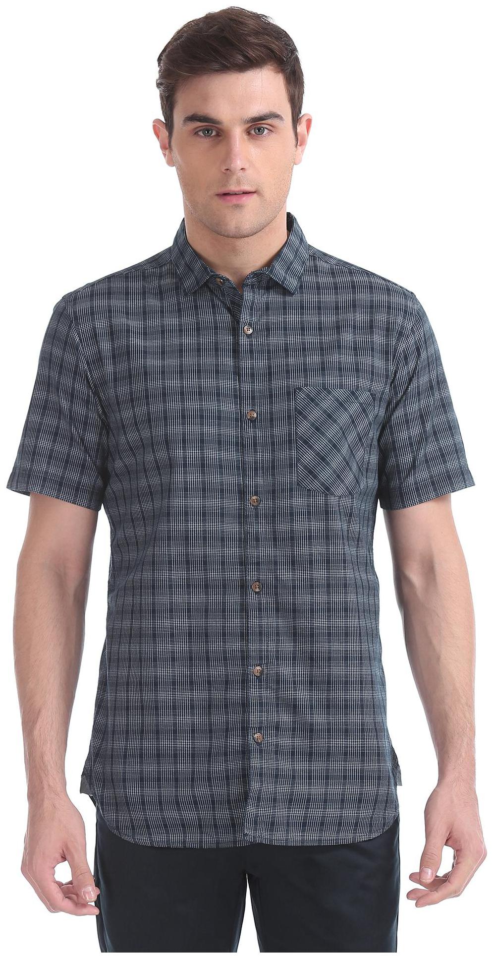 

RUGGERS Men Blue Checked Regular Fit Casual Shirt