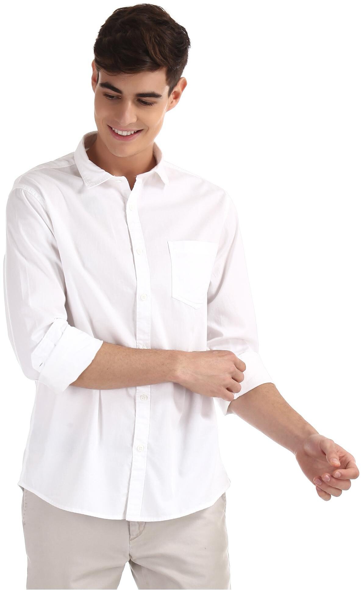

RUGGERS Men White Solid Regular Fit Casual Shirt