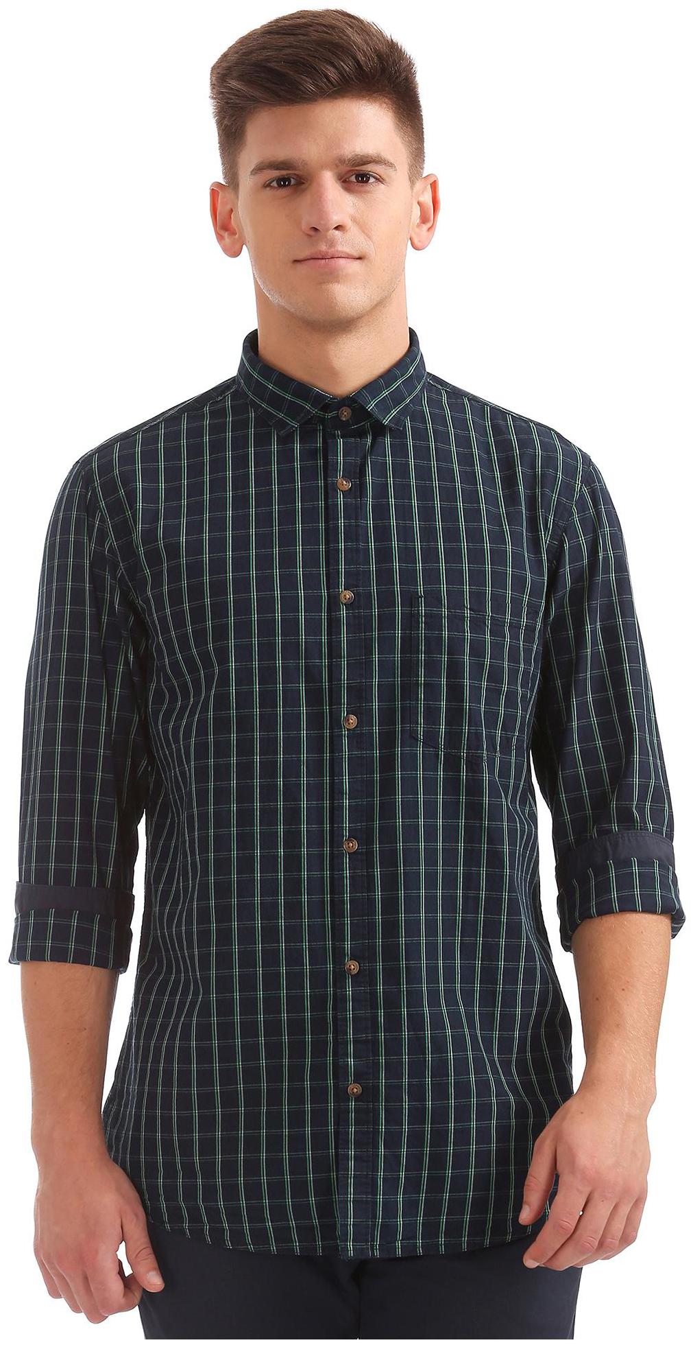 

RUGGERS Men Blue Checked Regular Fit Casual Shirt