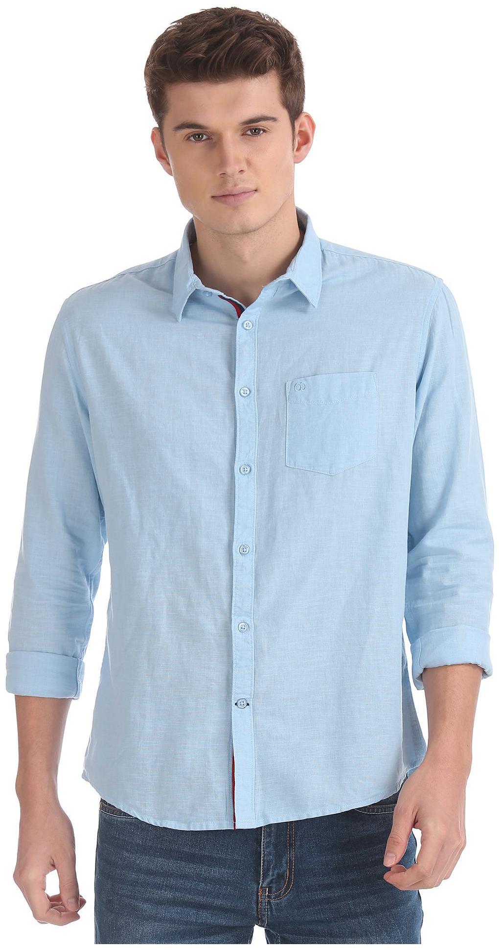 

RUGGERS Men Blue Weaved Slim Fit Casual Shirt
