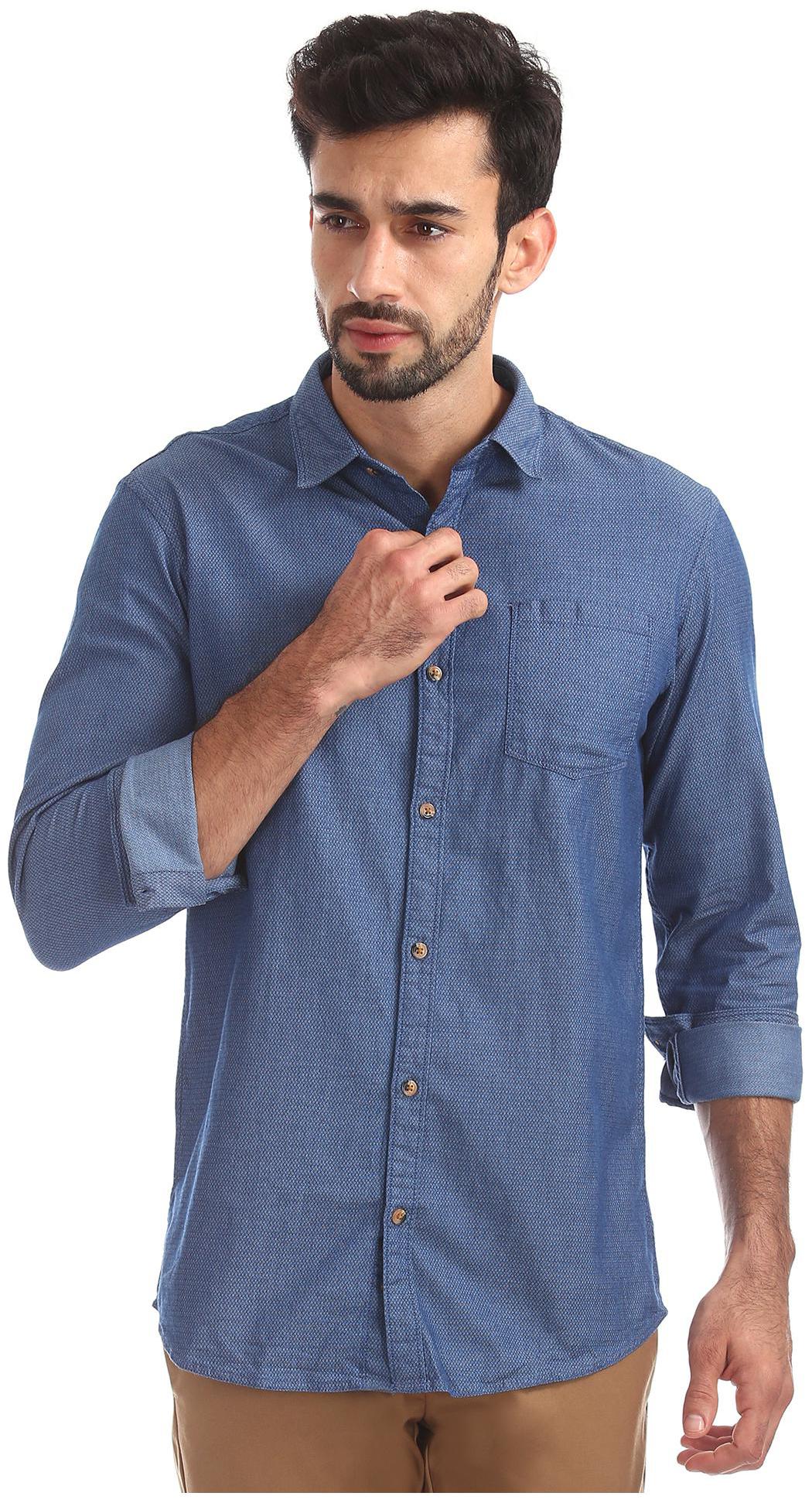 

RUGGERS Men Blue Solid Regular Fit Casual Shirt