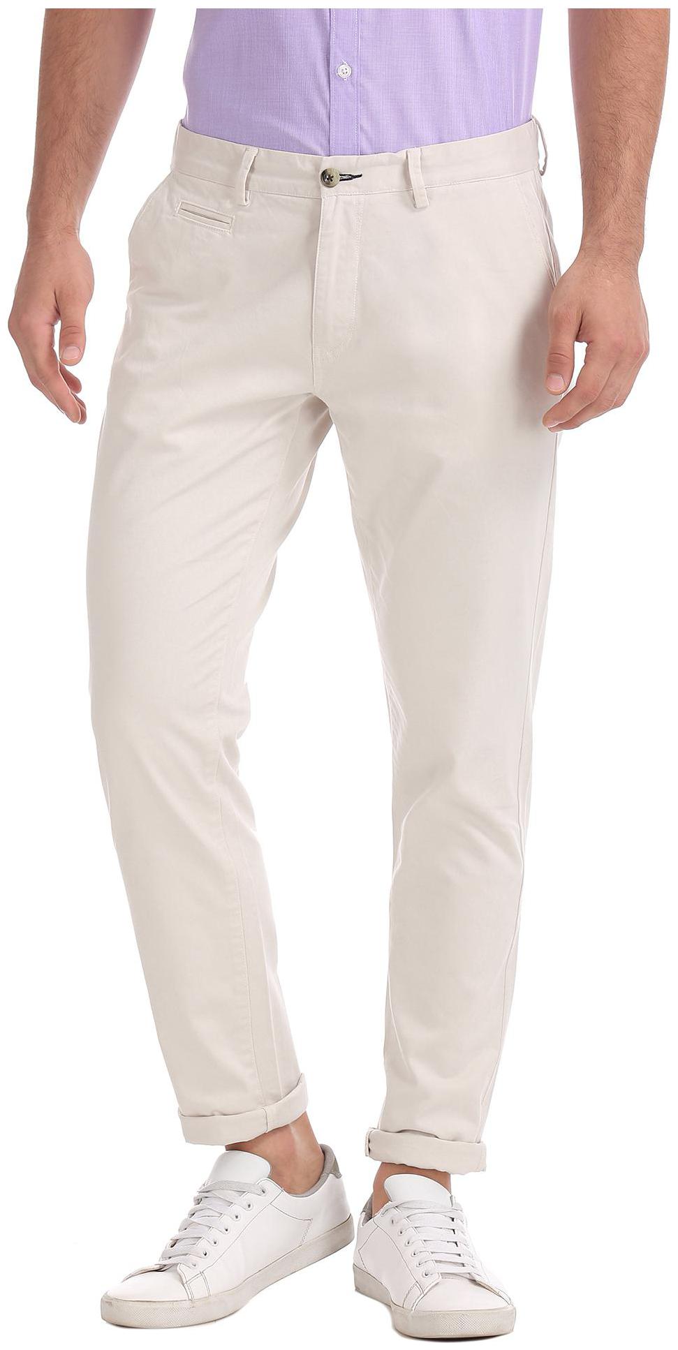 

RUGGERS Men White Solid Slim fit Regular trousers