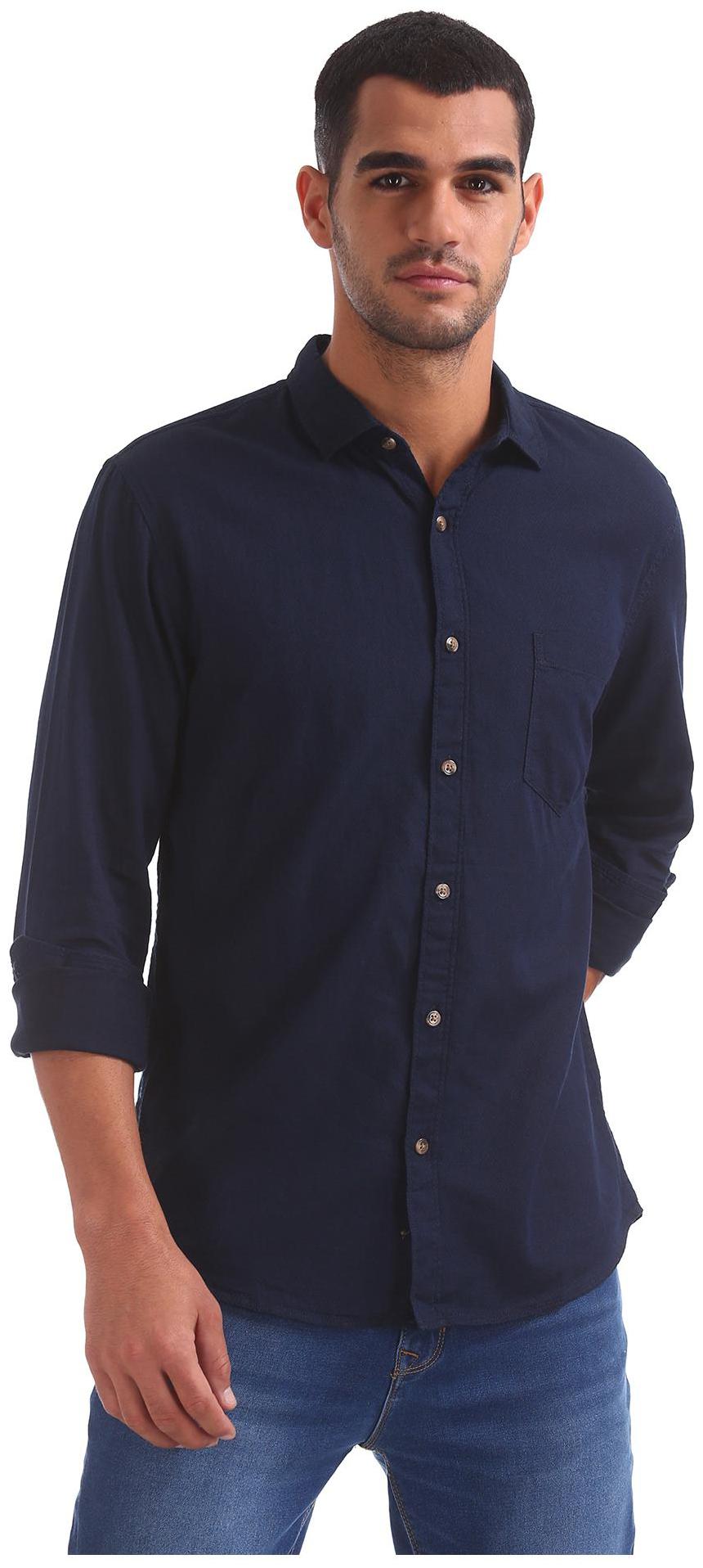 

RUGGERS Men Blue Weaved Regular Fit Casual Shirt