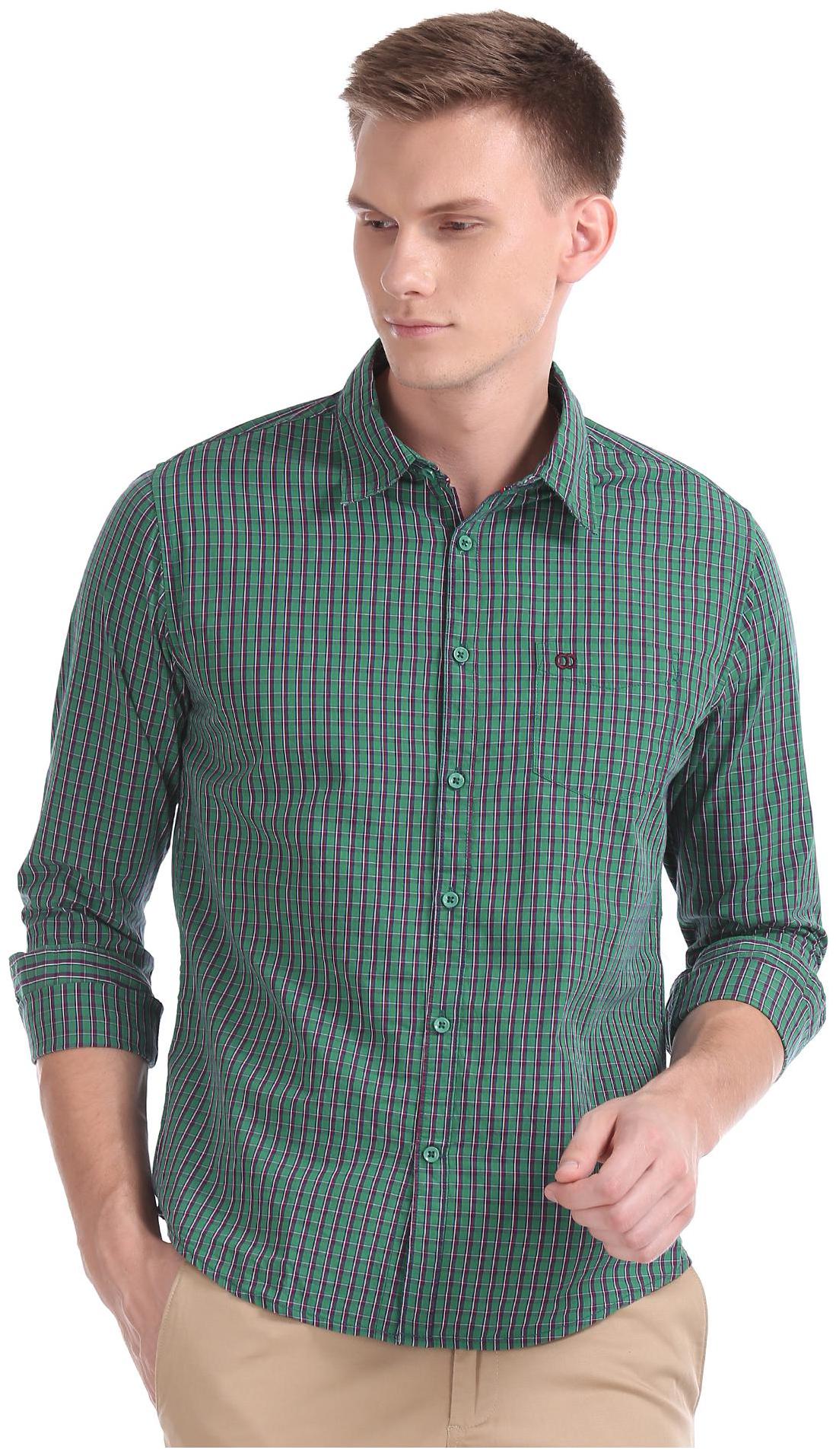 

RUGGERS Men Green Checked Slim Fit Casual Shirt