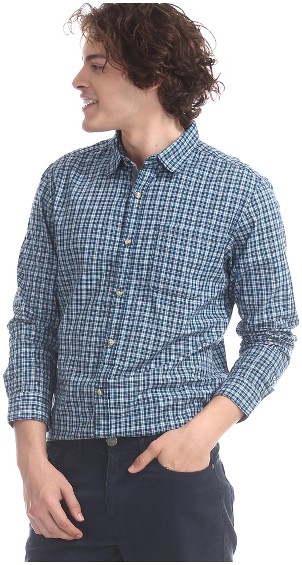 

RUGGERS Men Blue Checked Regular Fit Casual Shirt